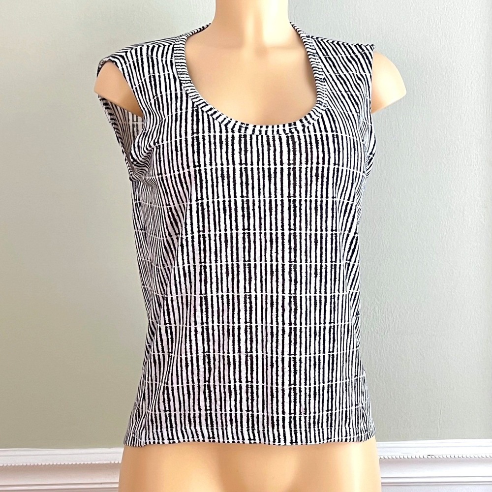 Athleta Tank S‎ Striped Cotton Sleeveless Black White Stripe Tank Top